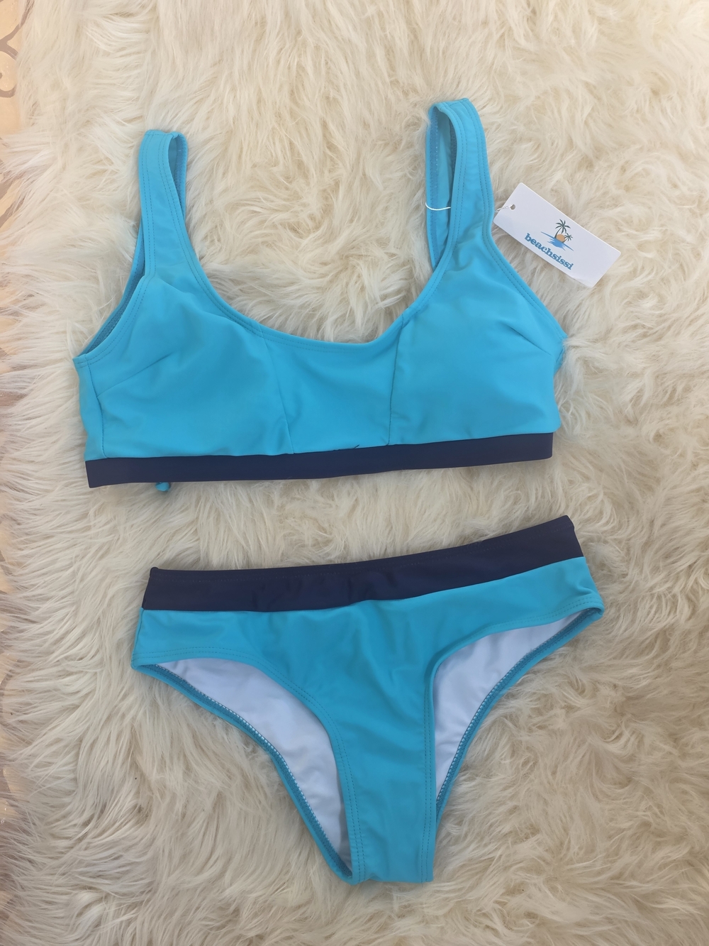 Beach / Swim Teal Two-Piece Bikini with Navy Trim